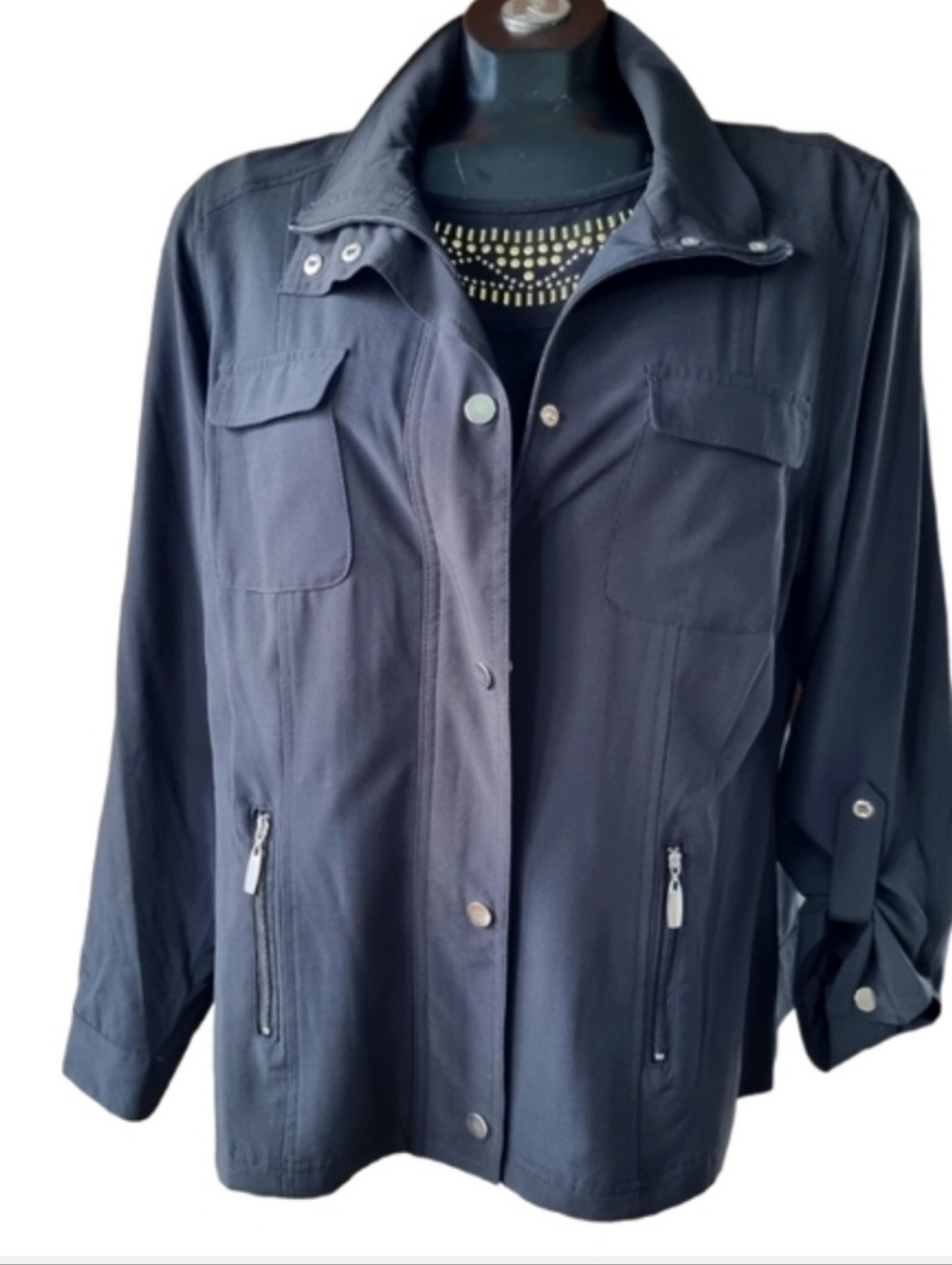 Alia Vtg Y2K Women's Black Utility Jacket - Classic Lightweight Flowy Coat Sz 10